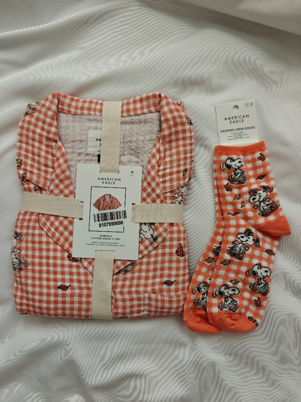American Eagle x Peanut Snoopy Cotton Gauze Short-Sleeve PJ Set Medium + Socks
